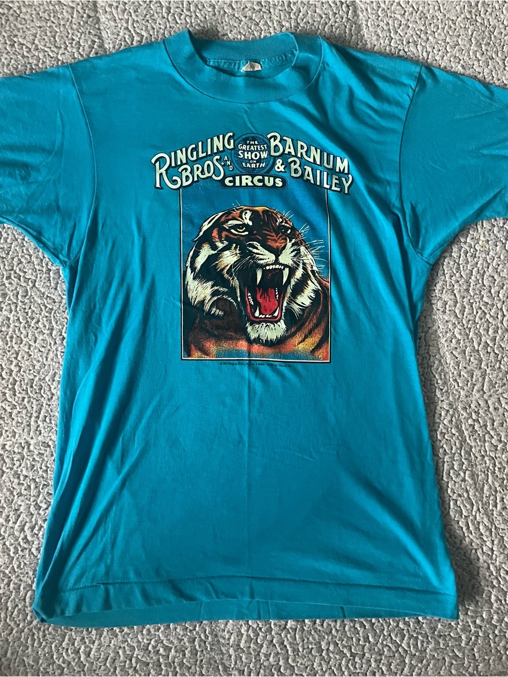 Vintage Kids Medium Ringling Brother’s circus Turquoise Tiger Graphic Tee